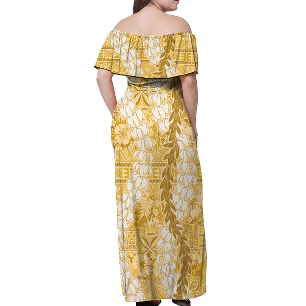 Hawaii Shaka Sign Off Shoulder Long Dress Gold Version LT9