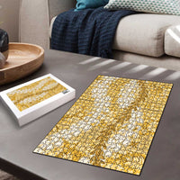 Gold Puakenikeni and Maile Lei Puzzle Hawaiian Style Tribal Tapa Double Strand Lei - Polynesian Pride