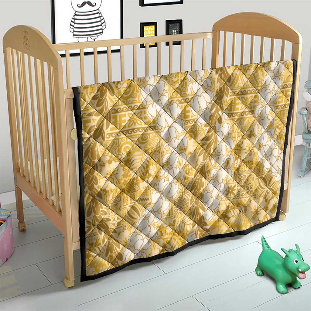 Gold Puakenikeni and Maile Lei Quilt Hawaiian Style Tribal Tapa Double Strand Lei