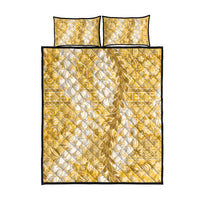 Gold Puakenikeni and Maile Lei Quilt Bed Set Hawaiian Style Tribal Tapa Double Strand Lei