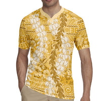 Gold Puakenikeni and Maile Lei Rugby Jersey Hawaiian Style Tribal Tapa Double Strand Lei