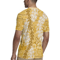 Gold Puakenikeni and Maile Lei Rugby Jersey Hawaiian Style Tribal Tapa Double Strand Lei