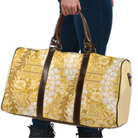 Gold Puakenikeni and Maile Lei Travel Bag Hawaiian Style Tribal Tapa Double Strand Lei - Polynesian Pride