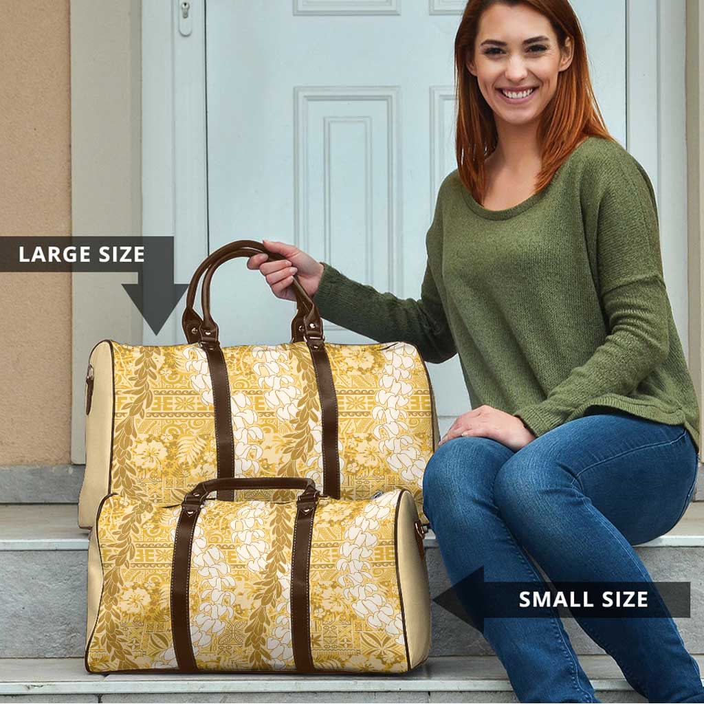 Gold Puakenikeni and Maile Lei Travel Bag Hawaiian Style Tribal Tapa Double Strand Lei - Polynesian Pride