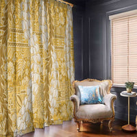 Gold Puakenikeni and Maile Lei Window Curtain Hawaiian Style Tribal Tapa Double Strand Lei