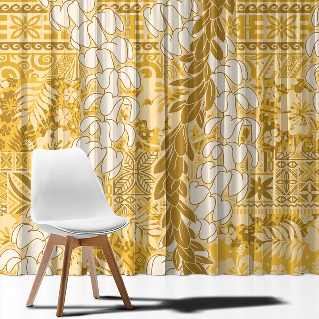Gold Puakenikeni and Maile Lei Window Curtain Hawaiian Style Tribal Tapa Double Strand Lei