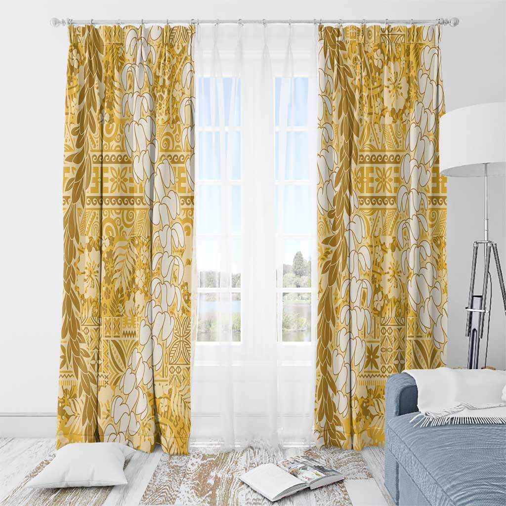 Gold Puakenikeni and Maile Lei Window Curtain Hawaiian Style Tribal Tapa Double Strand Lei
