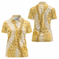 Gold Puakenikeni and Maile Lei Women Polo Shirt Hawaiian Style Tribal Tapa Double Strand Lei