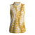 Gold Puakenikeni and Maile Lei Women Sleeveless Polo Shirt Hawaiian Style Tribal Tapa Double Strand Lei
