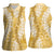 Gold Puakenikeni and Maile Lei Women Sleeveless Polo Shirt Hawaiian Style Tribal Tapa Double Strand Lei