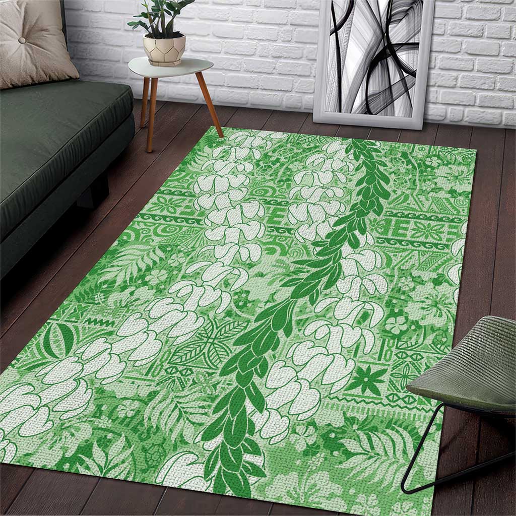 Green Puakenikeni and Maile Lei Area Rug Hawaiian Style Tribal Tapa Double Strand Lei