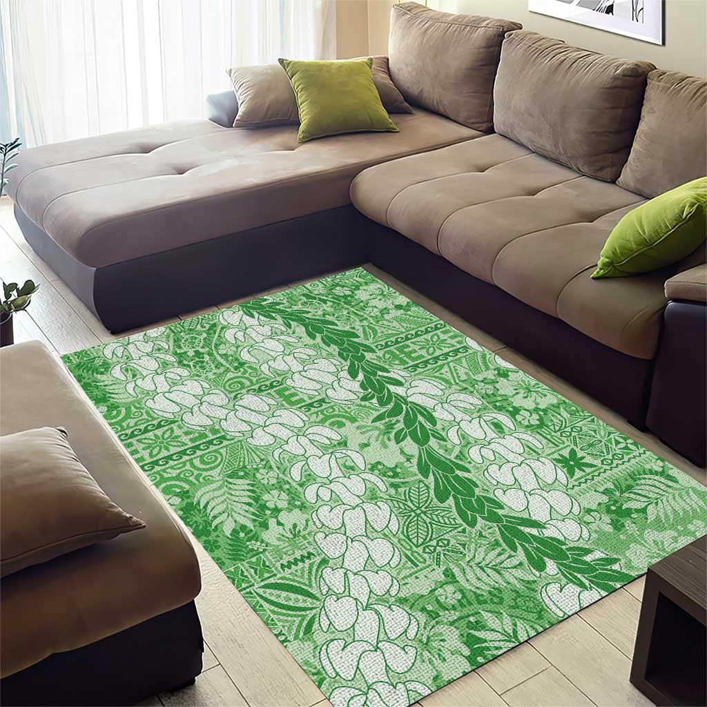 Green Puakenikeni and Maile Lei Area Rug Hawaiian Style Tribal Tapa Double Strand Lei