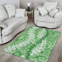 Green Puakenikeni and Maile Lei Area Rug Hawaiian Style Tribal Tapa Double Strand Lei