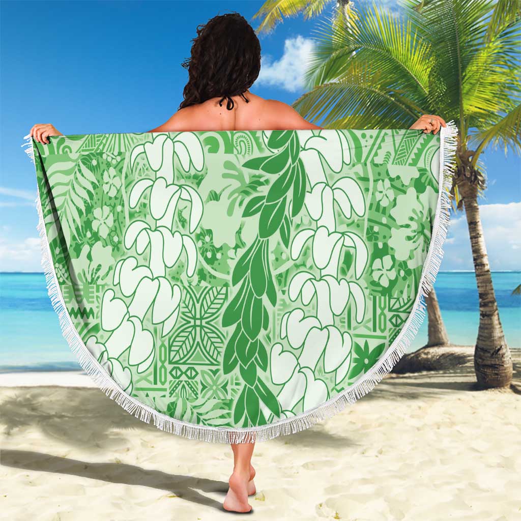 Green Puakenikeni and Maile Lei Beach Blanket Hawaiian Style Tribal Tapa Double Strand Lei