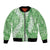 Green Puakenikeni and Maile Lei Bomber Jacket Hawaiian Style Tribal Tapa Double Strand Lei
