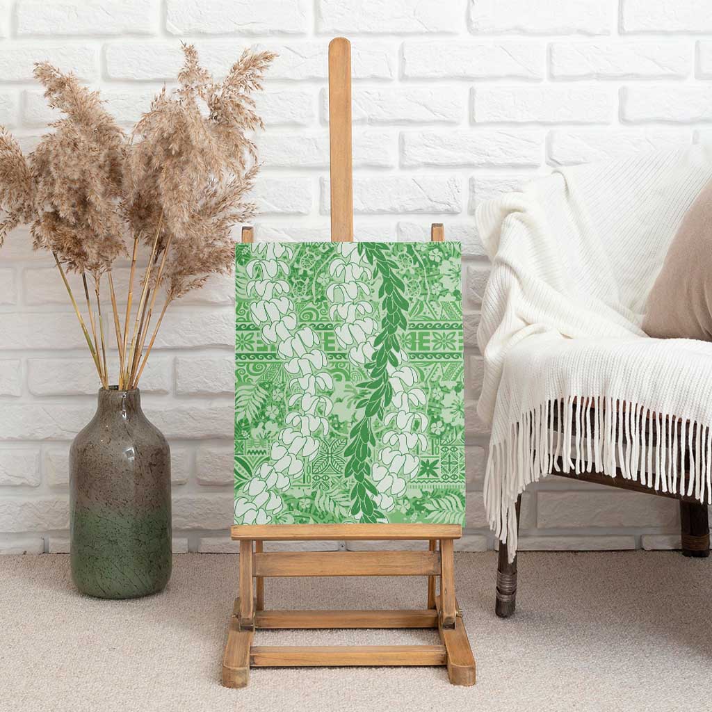 Green Puakenikeni and Maile Lei Canvas Wall Art Hawaiian Style Tribal Tapa Double Strand Lei