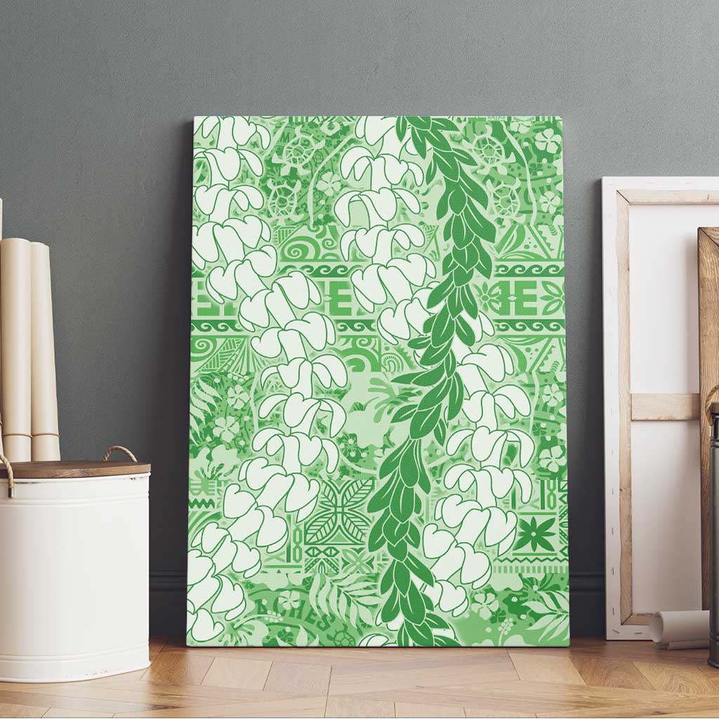 Green Puakenikeni and Maile Lei Canvas Wall Art Hawaiian Style Tribal Tapa Double Strand Lei