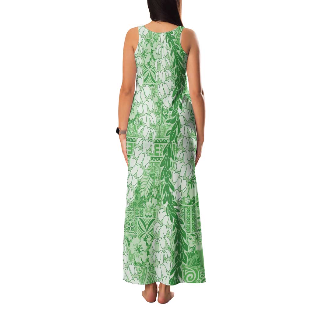 Green Puakenikeni and Maile Lei Family Matching Tank Maxi Dress and Hawaiian Shirt Hawaiian Style Tribal Tapa Double Strand Lei