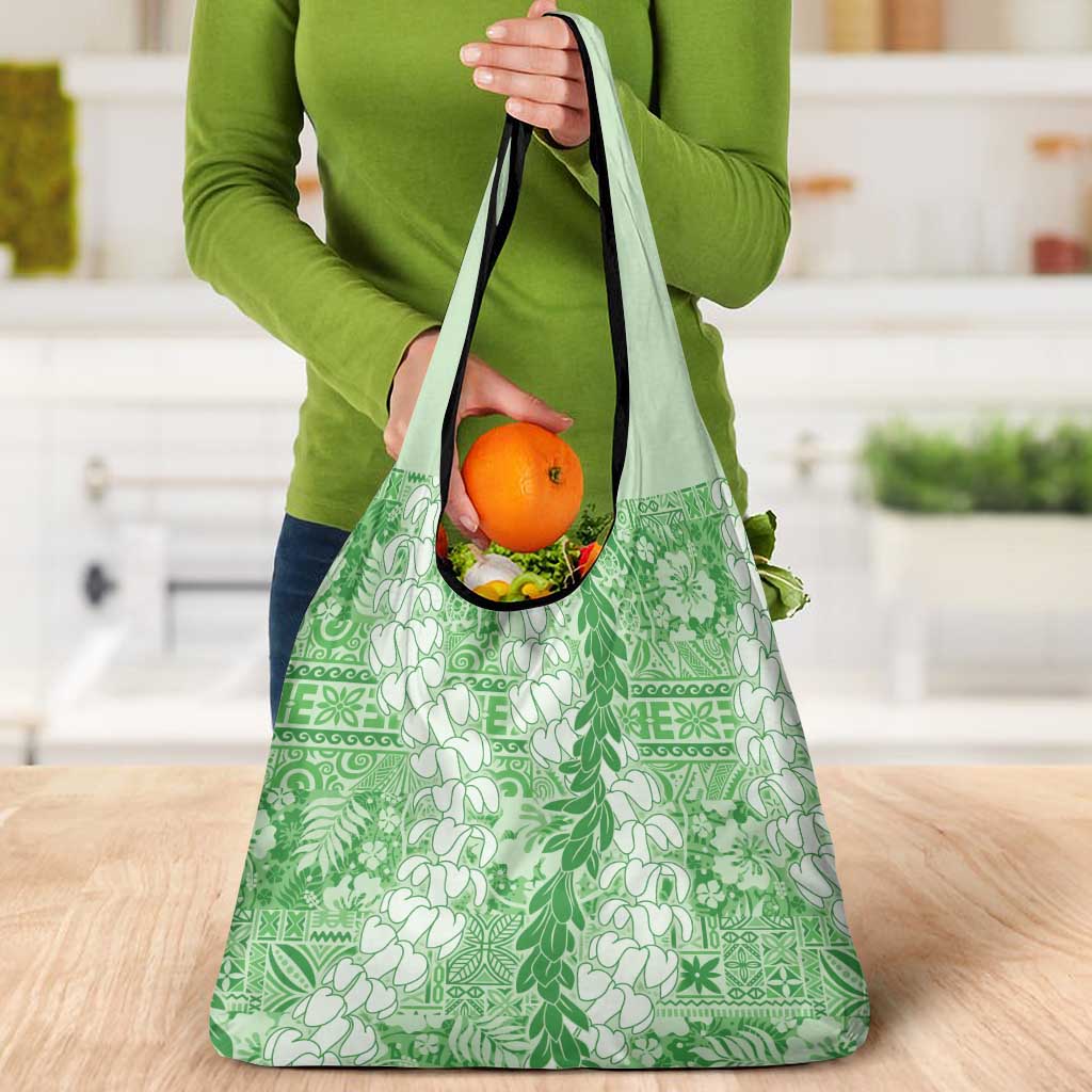 Green Puakenikeni and Maile Lei Grocery Bag Hawaiian Style Tribal Tapa Double Strand Lei