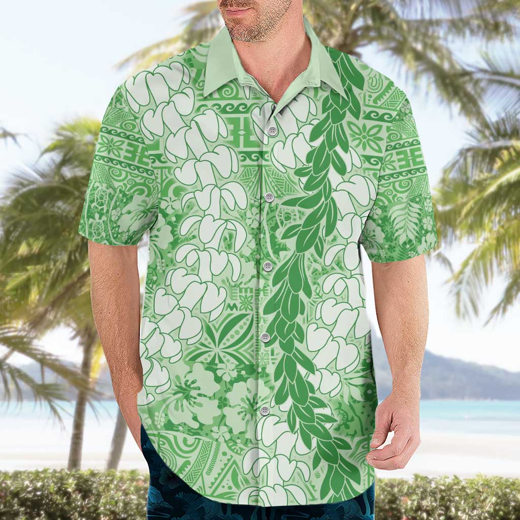 Green Puakenikeni and Maile Lei Hawaiian Shirt Hawaiian Style Tribal Tapa Double Strand Lei