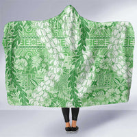 Green Puakenikeni and Maile Lei Hooded Blanket Hawaiian Style Tribal Tapa Double Strand Lei