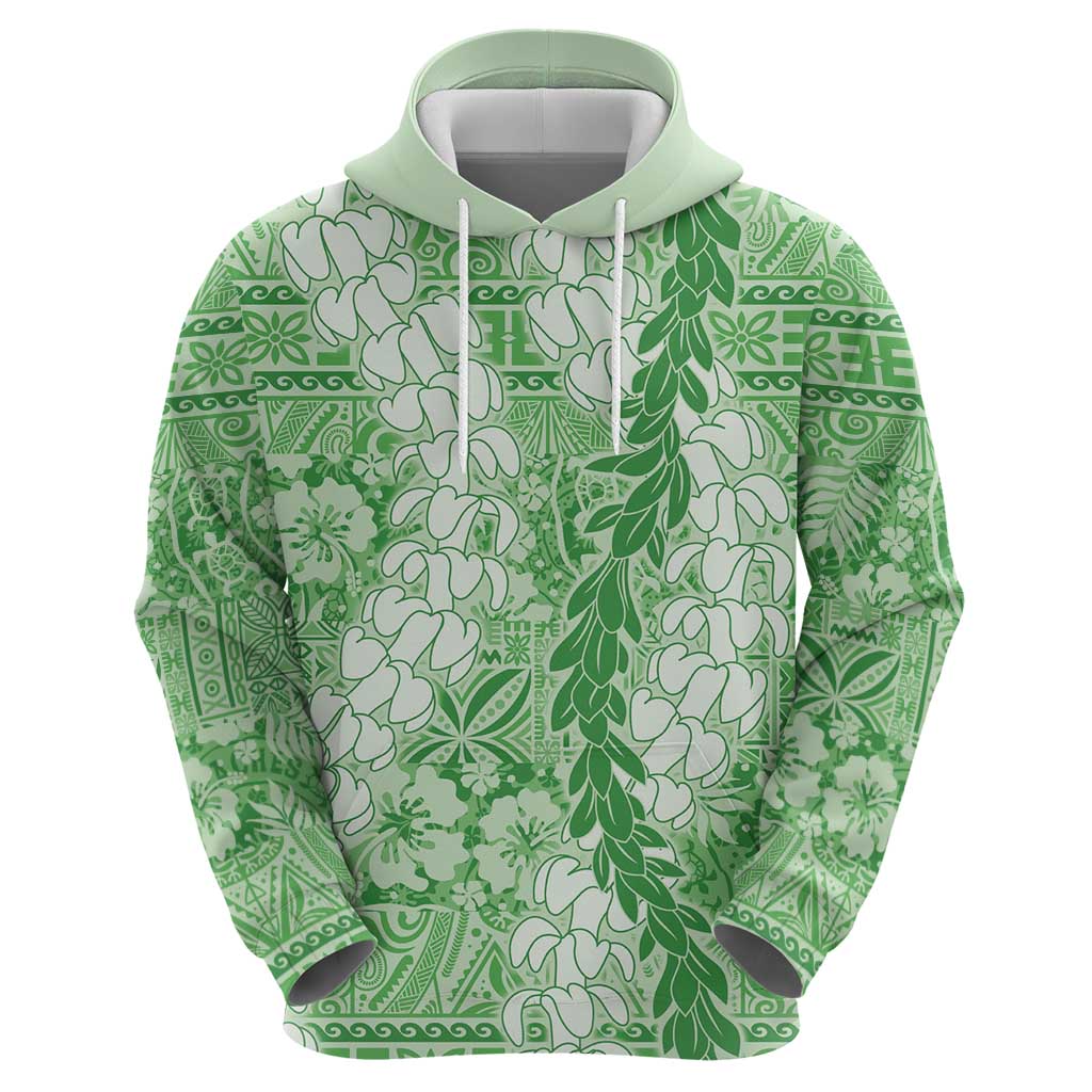 Green Puakenikeni and Maile Lei Hoodie Hawaiian Style Tribal Tapa Double Strand Lei