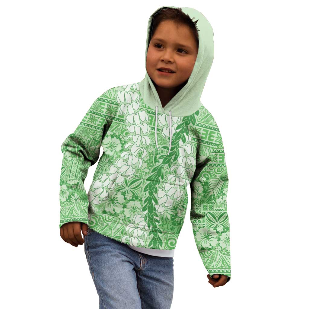 Green Puakenikeni and Maile Lei Kid Hoodie Hawaiian Style Tribal Tapa Double Strand Lei