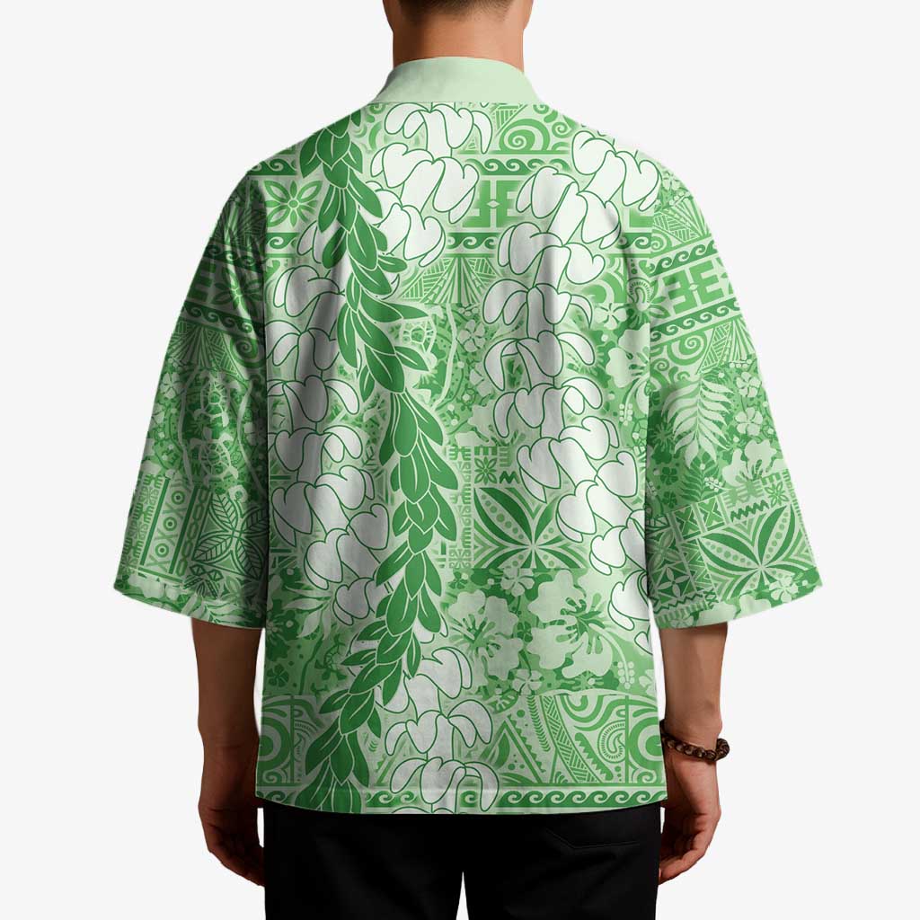 Green Puakenikeni and Maile Lei Kimono Hawaiian Style Tribal Tapa Double Strand Lei - Polynesian Pride