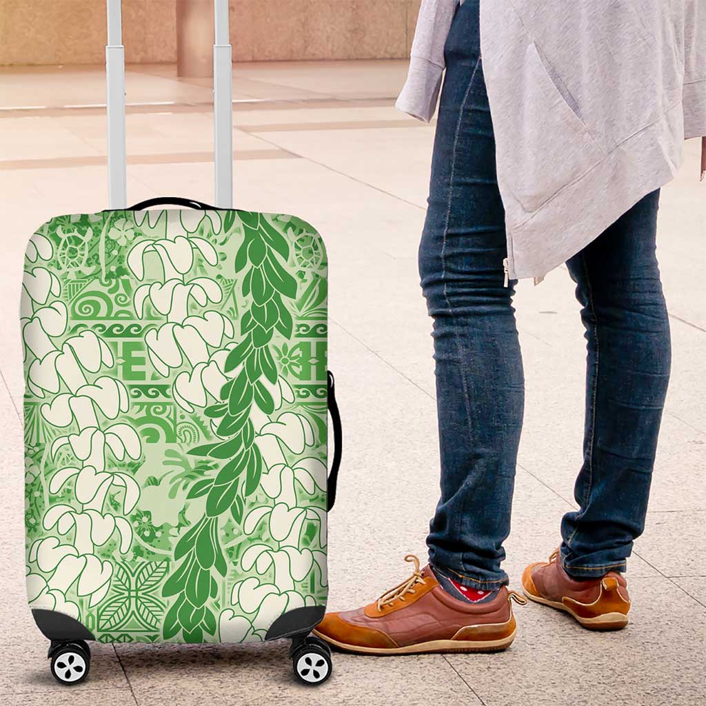 Green Puakenikeni and Maile Lei Luggage Cover Hawaiian Style Tribal Tapa Double Strand Lei