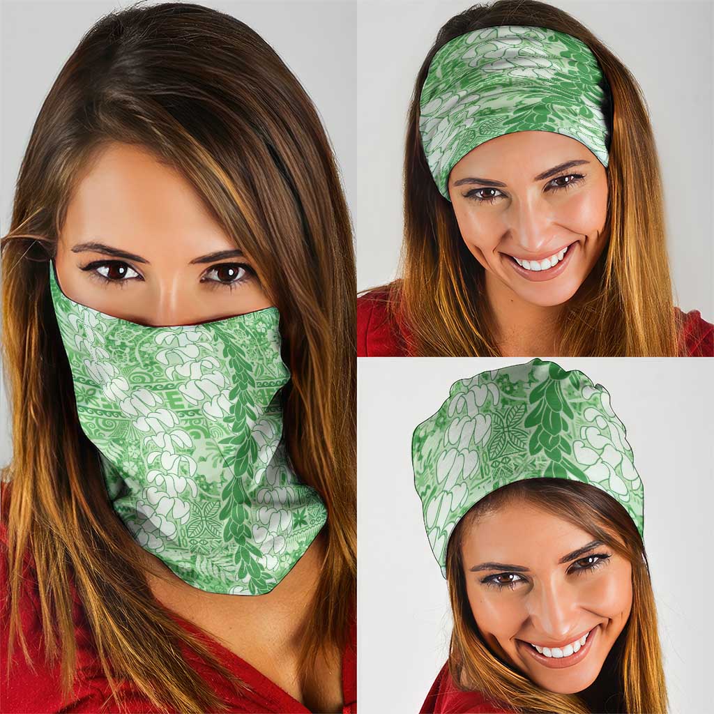 Green Puakenikeni and Maile Lei Neck Gaiter Hawaiian Style Tribal Tapa Double Strand Lei - Polynesian Pride