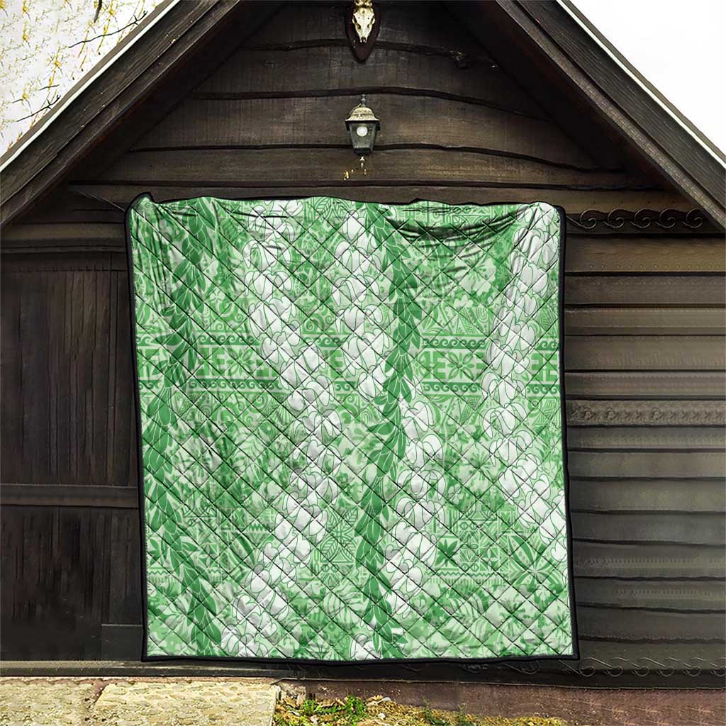Green Puakenikeni and Maile Lei Quilt Hawaiian Style Tribal Tapa Double Strand Lei