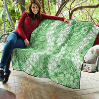 Green Puakenikeni and Maile Lei Quilt Hawaiian Style Tribal Tapa Double Strand Lei