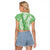 Green Puakenikeni and Maile Lei Raglan Cropped T Shirt Hawaiian Style Tribal Tapa Double Strand Lei