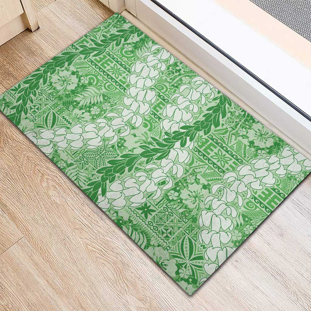 Green Puakenikeni and Maile Lei Rubber Doormat Hawaiian Style Tribal Tapa Double Strand Lei