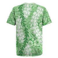 Green Puakenikeni and Maile Lei Rugby Jersey Hawaiian Style Tribal Tapa Double Strand Lei