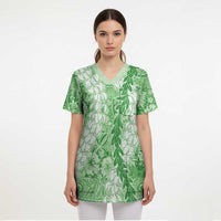 Green Puakenikeni and Maile Lei Scrub Top Hawaiian Style Tribal Tapa Double Strand Lei - Polynesian Pride