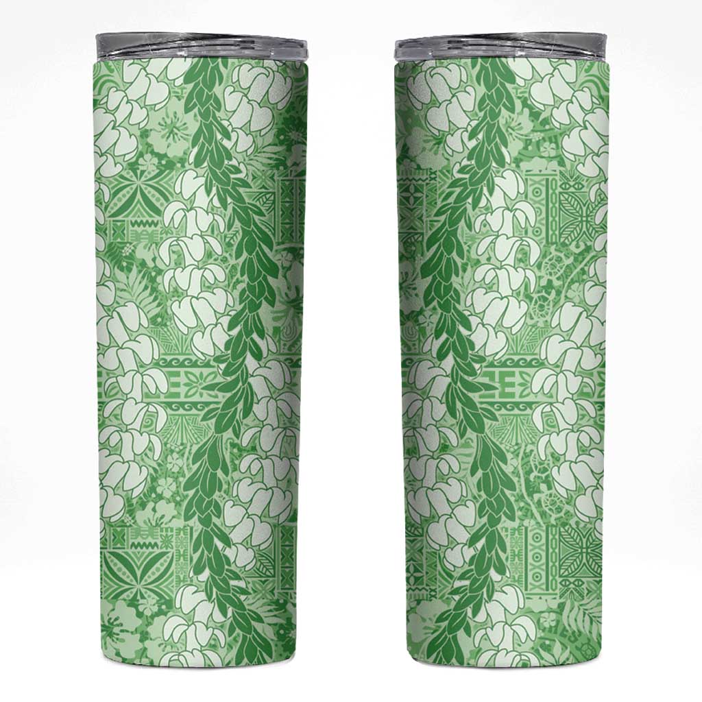 Green Puakenikeni and Maile Lei Skinny Tumbler Hawaiian Style Tribal Tapa Double Strand Lei
