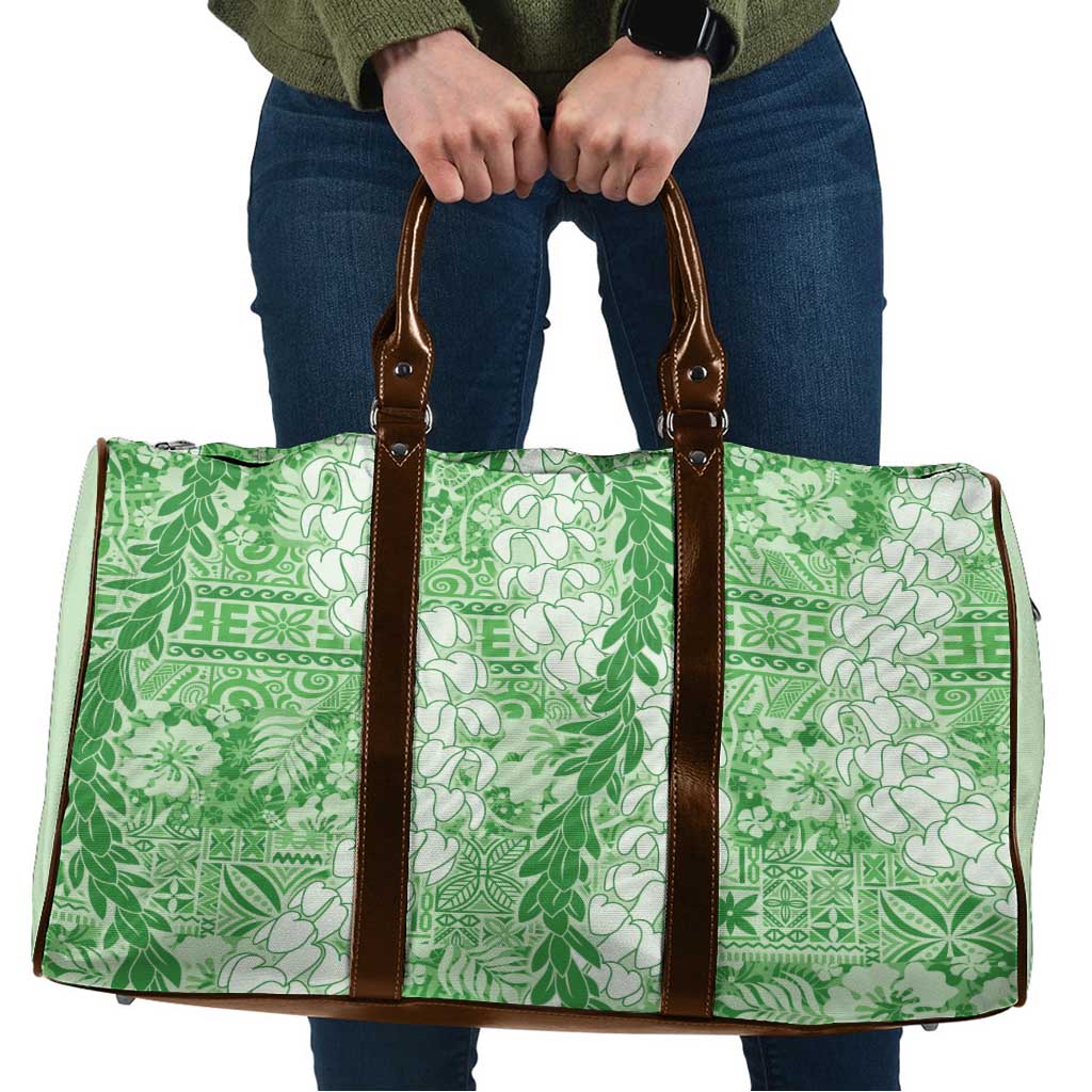 Green Puakenikeni and Maile Lei Travel Bag Hawaiian Style Tribal Tapa Double Strand Lei - Polynesian Pride
