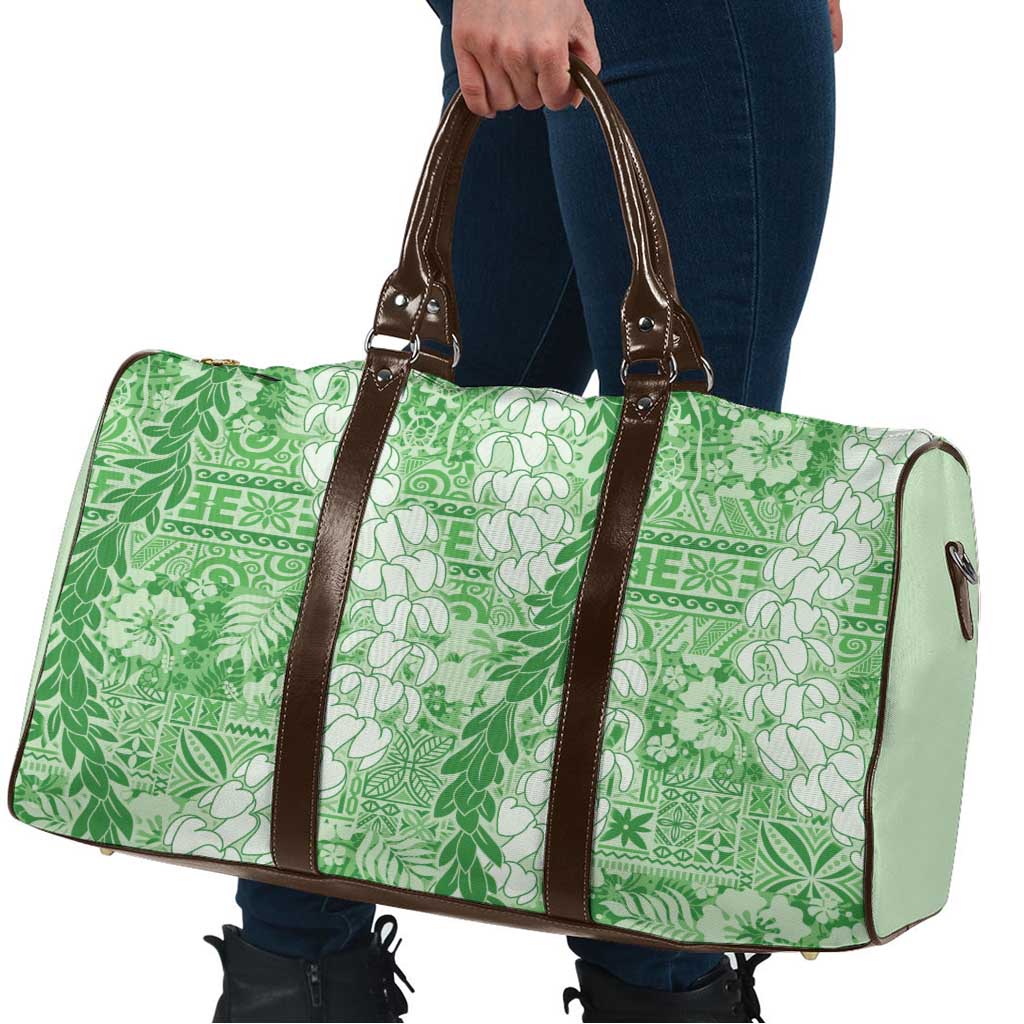 Green Puakenikeni and Maile Lei Travel Bag Hawaiian Style Tribal Tapa Double Strand Lei - Polynesian Pride