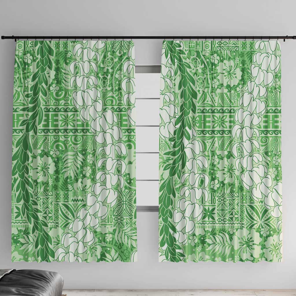 Green Puakenikeni and Maile Lei Window Curtain Hawaiian Style Tribal Tapa Double Strand Lei