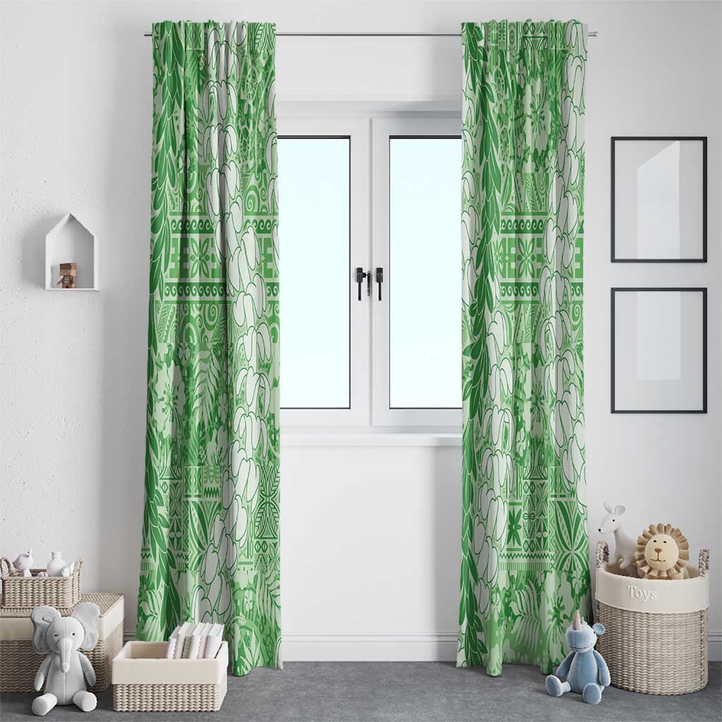 Green Puakenikeni and Maile Lei Window Curtain Hawaiian Style Tribal Tapa Double Strand Lei