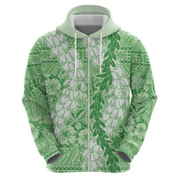 Green Puakenikeni and Maile Lei Zip Hoodie Hawaiian Style Tribal Tapa Double Strand Lei