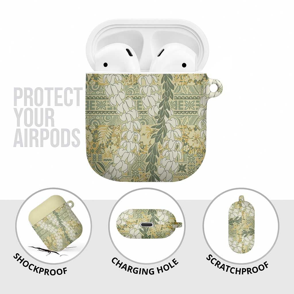 Vintage Puakenikeni and Maile Lei AirPods Case Hawaiian Style Tribal Tapa Double Strand Lei - Polynesian Pride