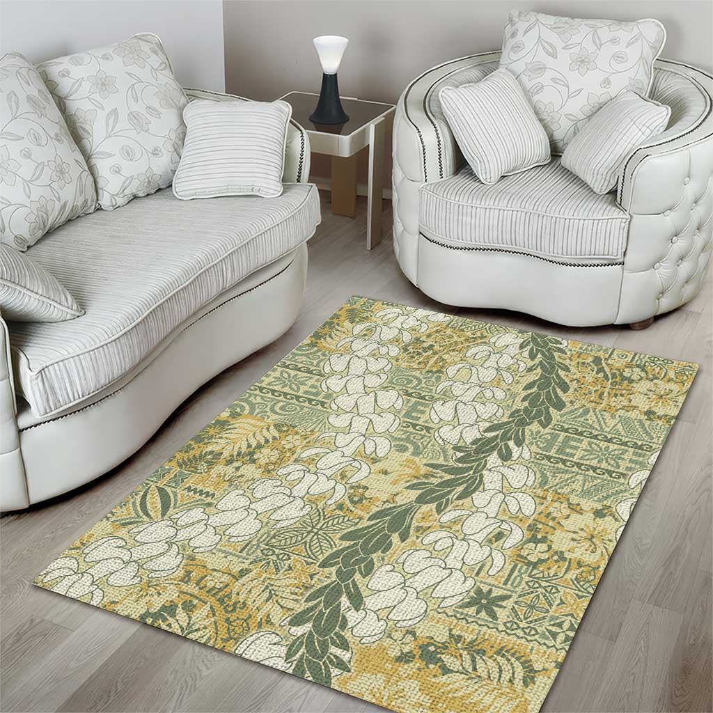 Vintage Puakenikeni and Maile Lei Area Rug Hawaiian Style Tribal Tapa Double Strand Lei