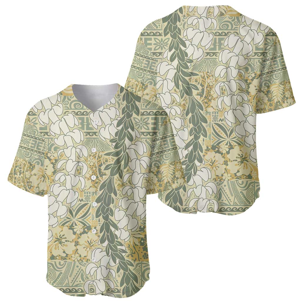 Vintage Puakenikeni and Maile Lei Baseball Jersey Hawaiian Style Tribal Tapa Double Strand Lei