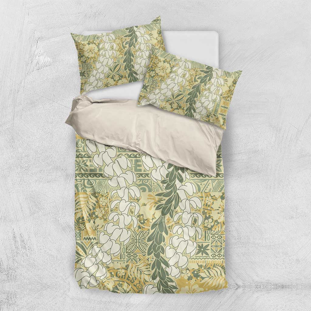 Vintage Puakenikeni and Maile Lei Bedding Set Hawaiian Style Tribal Tapa Double Strand Lei