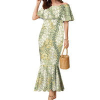 Vintage Puakenikeni and Maile Lei Family Matching Mermaid Dress and Hawaiian Shirt Hawaiian Style Tribal Tapa Double Strand Lei