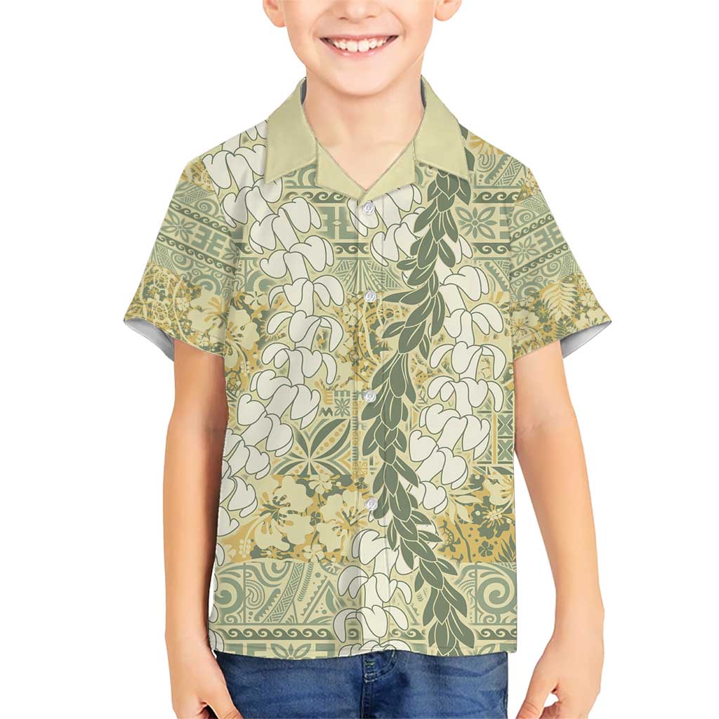 Vintage Puakenikeni and Maile Lei Kid Hawaiian Shirt Hawaiian Style Tribal Tapa Double Strand Lei