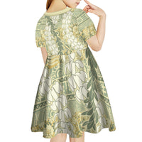 Vintage Puakenikeni and Maile Lei Kid Short Sleeve Dress Hawaiian Style Tribal Tapa Double Strand Lei