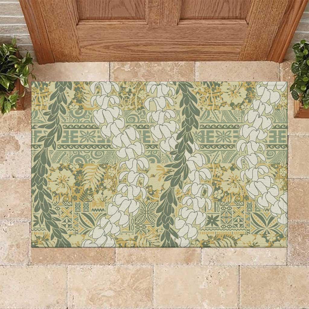 Vintage Puakenikeni and Maile Lei Rubber Doormat Hawaiian Style Tribal Tapa Double Strand Lei